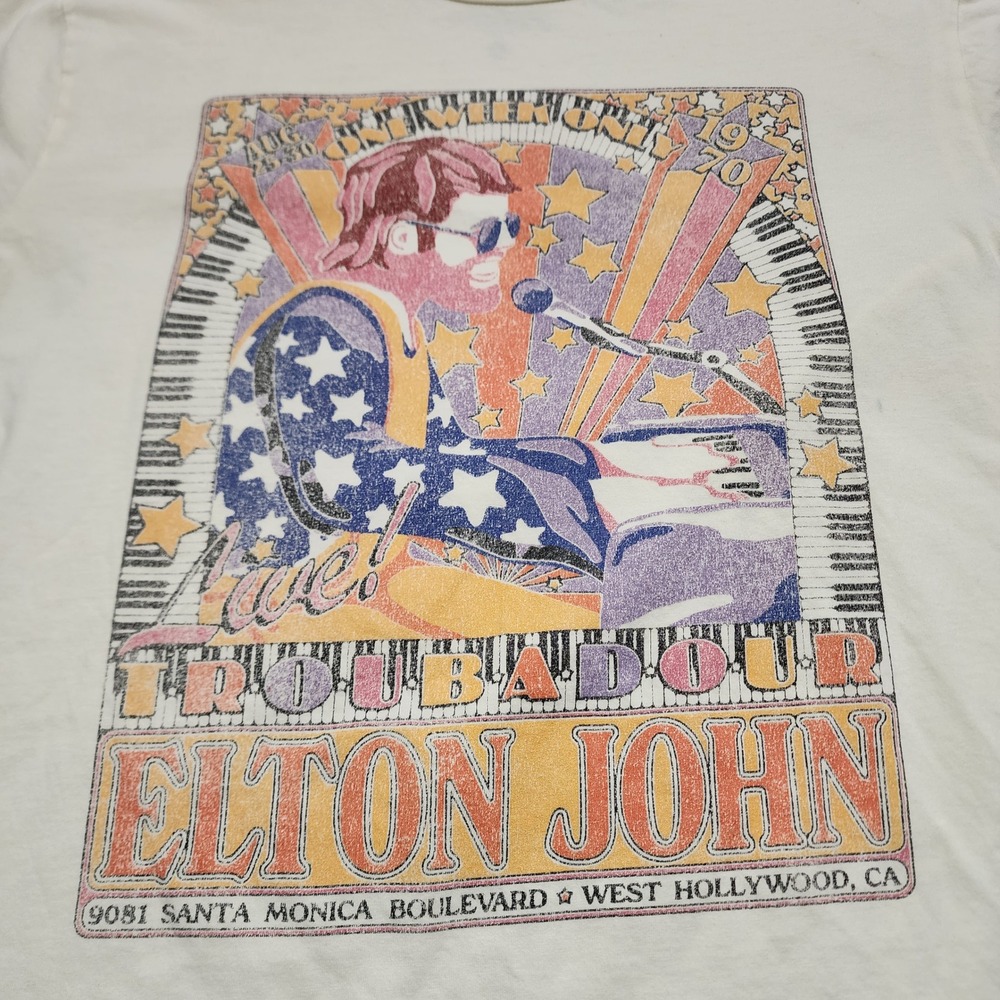 Elton John T Shirt Mens L Cream Troubadour 1970 Live Graphic Cotton Concert Tee - Picture 4 of 10
